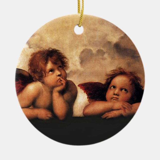 Sistine Madonna 2 änglar vid Raphael Julgransprydnad Keramik (Framsidan)