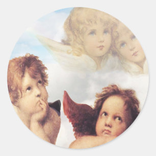Sistine Madonna 2 änglar vid Raphael Runt Klistermärke