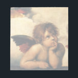 Sistine Madonna Änglar av Raphael Sanzio Anteckningsblock<br><div class="desc">Sistine Madonna (uppgifter) (nr 1512-1514). Konstnär: Raphael Sanzio (1483-1520) eller enbart Raphael eller Raffaello. Sistine Madonna (detalj) är en vintage Renaissance bra art religiösa porträtt,  med två änglar som tittar uppåt mot molnen och himlen.</div>