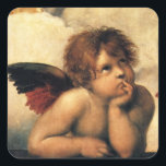 Sistine Madonna Änglar av Raphael Sanzio Fyrkantigt Klistermärke<br><div class="desc">Sistine Madonna (uppgifter) (nr 1512-1514). Konstnär: Raphael Sanzio (1483-1520) eller enbart Raphael eller Raffaello. Sistine Madonna (detalj) är en vintage Renaissance bra art religiösa porträtt,  med två änglar som tittar uppåt mot molnen och himlen.</div>