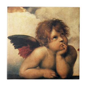 Sistine Madonna Änglar av Raphael Sanzio Kakelplatta