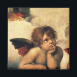 Sistine Madonna Änglar av Raphael Sanzio Magnet<br><div class="desc">Sistine Madonna (uppgifter) (nr 1512-1514). Konstnär: Raphael Sanzio (1483-1520) eller enbart Raphael eller Raffaello. Sistine Madonna (detalj) är en vintage Renaissance bra art religiösa porträtt,  med två änglar som tittar uppåt mot molnen och himlen.</div>