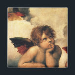 Sistine Madonna Änglar av Raphael Sanzio Magnet<br><div class="desc">Sistine Madonna (uppgifter) (nr 1512-1514). Konstnär: Raphael Sanzio (1483-1520) eller enbart Raphael eller Raffaello. Sistine Madonna (detalj) är en vintage Renaissance bra art religiösa porträtt,  med två änglar som tittar uppåt mot molnen och himlen.</div>