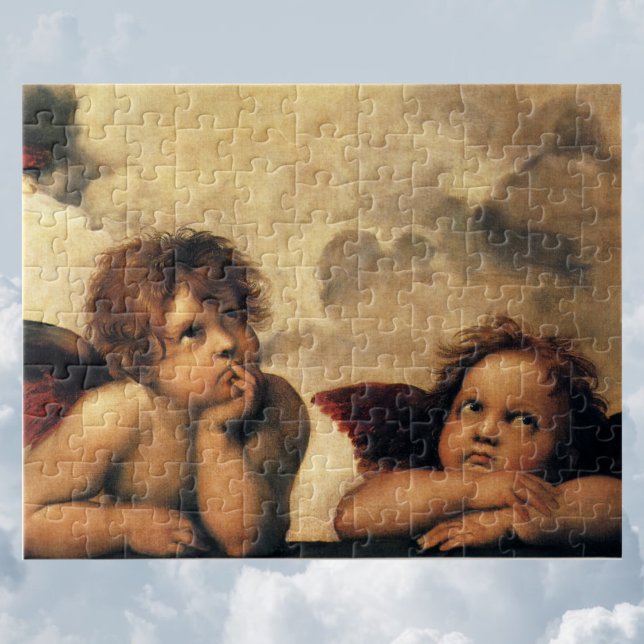 Sistine Madonna Änglar av Raphael Sanzio Pussel (Sistine Madonna Angels by Raphael Sanzio Jigsaw Puzzle)