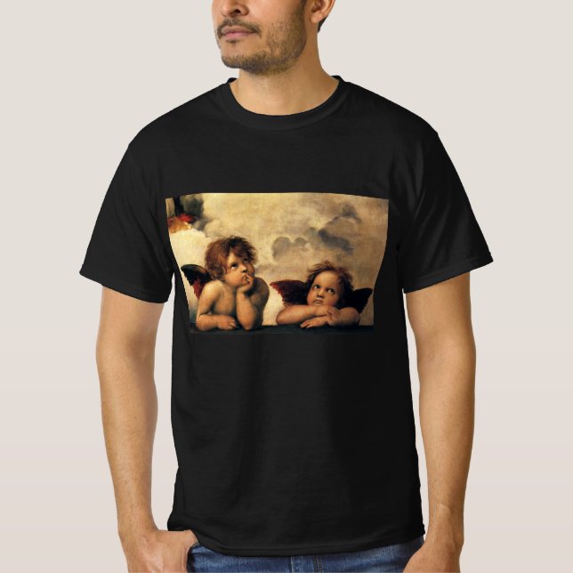 Sistine Madonna Änglar av Raphael Sanzio T-shirt (Framsida)