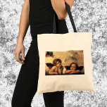 Sistine Madonna Änglar av Raphael Sanzio Tygkasse<br><div class="desc">Sistine Madonna (uppgifter) (nr 1512-1514). Konstnär: Raphael Sanzio (1483-1520) eller enbart Raphael eller Raffaello. Sistine Madonna (detalj) är en vintage Renaissance bra art religiösa porträtt,  med två änglar som tittar uppåt mot molnen och himlen.</div>