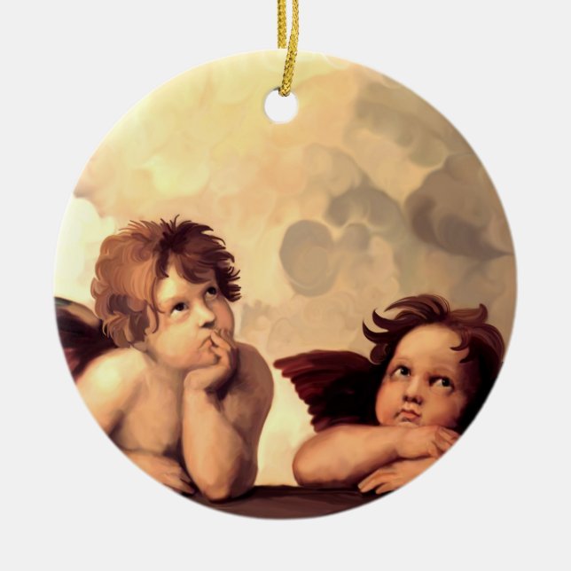 Sistine Madonna Cherubs Raffaelo Sanzio Julgransprydnad Keramik (Framsidan)