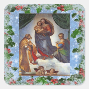 Sistine Madonna-julklapp Fyrkantigt Klistermärke