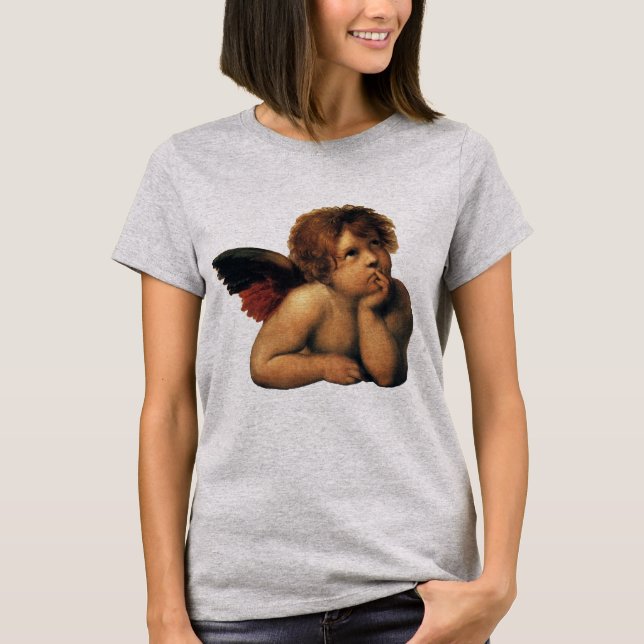 Sistine Madonna, närmare uppgifter om Änglar, utfö T-shirt (Framsida)