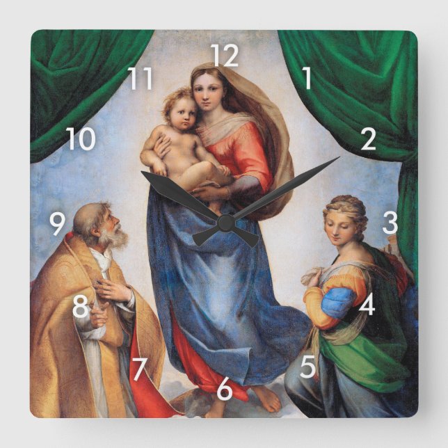 Sistine Madonna, Raphael Fyrkantig Klocka (Framsida)