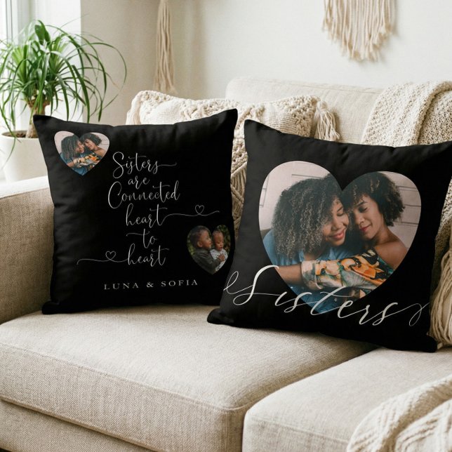 Sistrar kopplade till hjärtat | Systerfoton Kudde (Personalized Gift For Sisters Heart Photo Keepsake Throw Pillow)