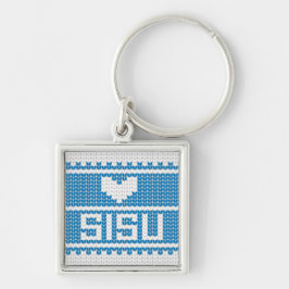 Sisu hjärtasticka Keychain 2 Fyrkantig Silverfärgad Nyckelring