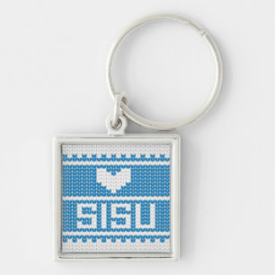 Sisu hjärtasticka Keychain 2 Fyrkantig Silverfärgad Nyckelring