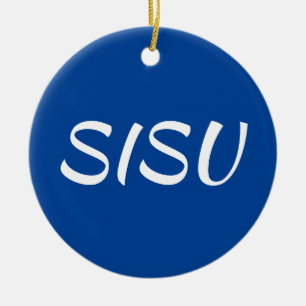 SISU-ornament (rundad)Blå; Finskt prydnadsförem Julgransprydnad Keramik