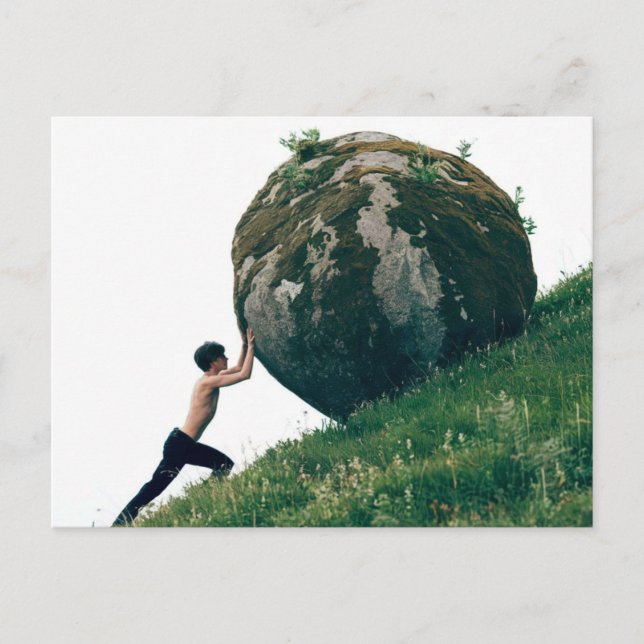 Sisyphus Rolling Boulder uppför Backe vykort (Framsida)