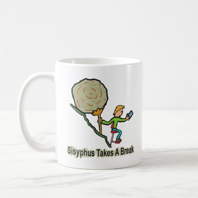 Sisyphus tar ett brott kaffemugg (Vänster)