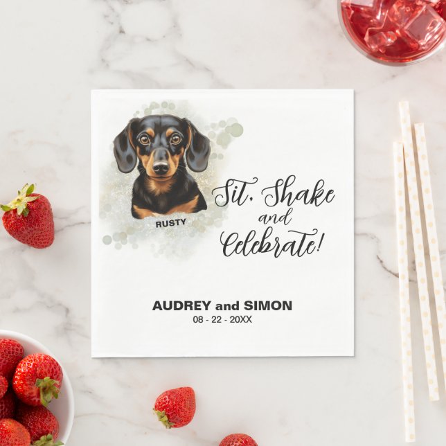Sit, Shake & Celebrate Dachshund Dog Photo Wedding Pappersservett (Insitu)