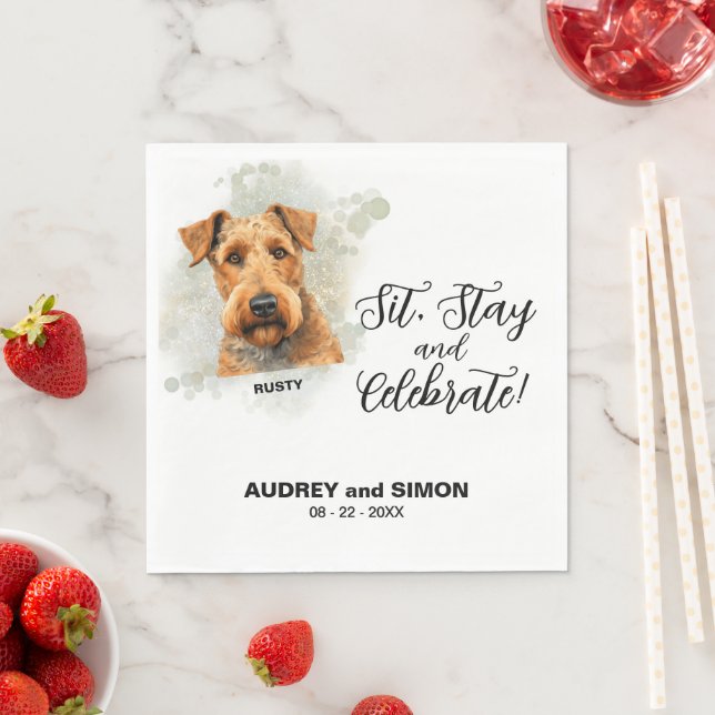 Sit, Stay & Celebrate Airedale Terrier Wedding Pappersservett (Insitu)