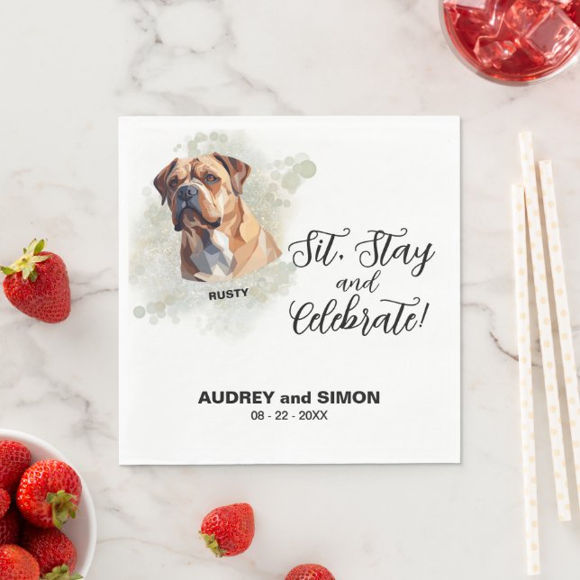 Sit, Stay & Celebrate Bulldog Wedding Pappersservett (Insitu)