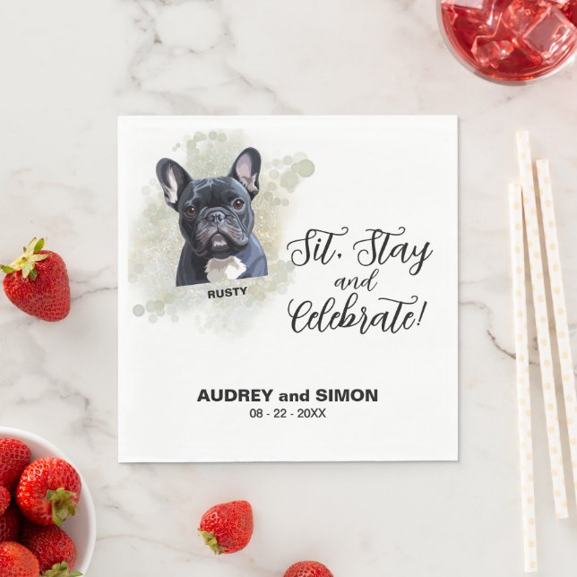 Sit, Stay & Celebrate French Bulldog Wedding Pappersservett (Insitu)
