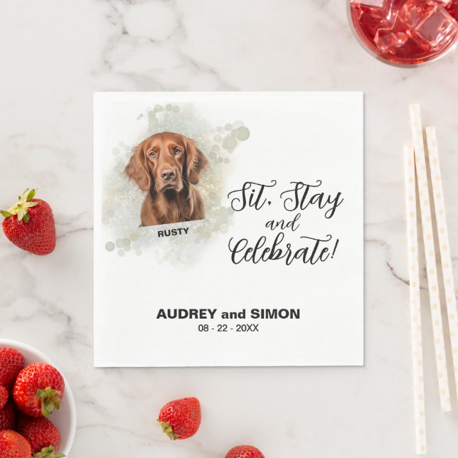 Sit, Stay & Celebrate Irish Setter Wedding Drink Pappersservett (Insitu)