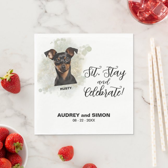Sit, Stay & Celebrate Miniature Pinscher Wedding Pappersservett (Insitu)
