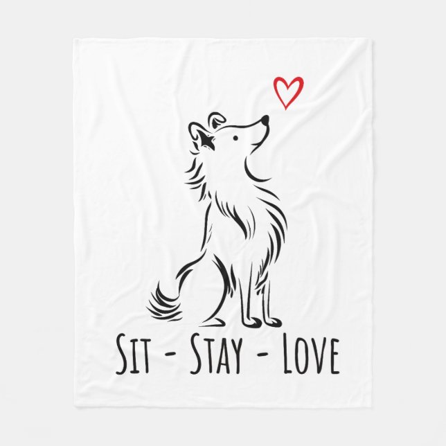 Sit-Stay-Love Sheltie Fleecefilt (Framsidan)