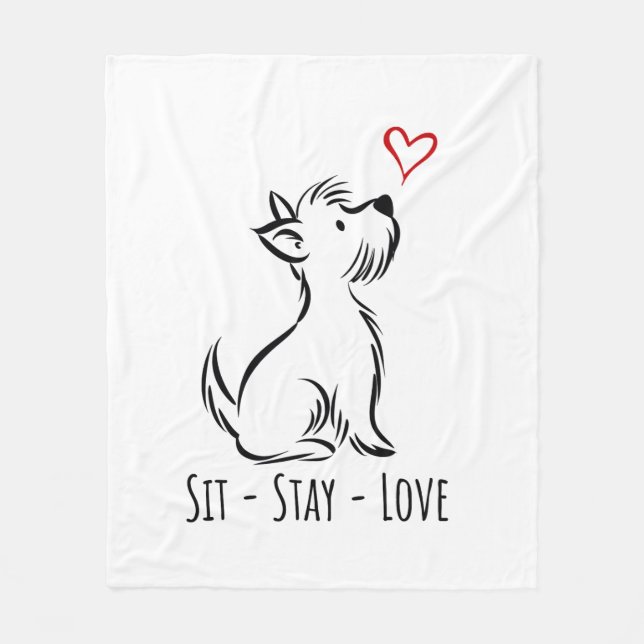 Sit-Stay-Love Westie Fleecefilt (Framsidan)