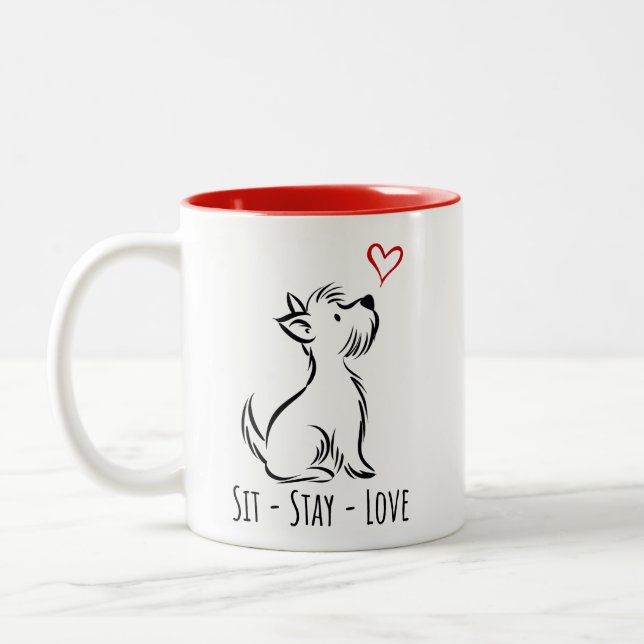 Sit-Stay-Love Westie Två-Tonad Mugg (Vänster)