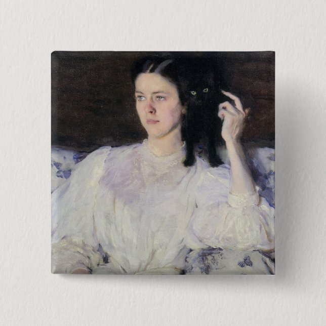 Sita och Sarita eller ung flicka med en katt Knapp (Framsida)