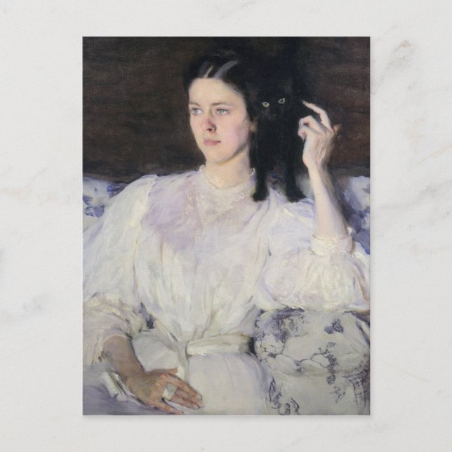 Sita och Sarita, eller Young Girl med en katt Vykort (Framsida)