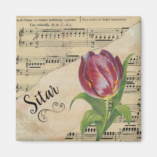 Sitar Elegant Tulip Vintage Lakan Music Magnet