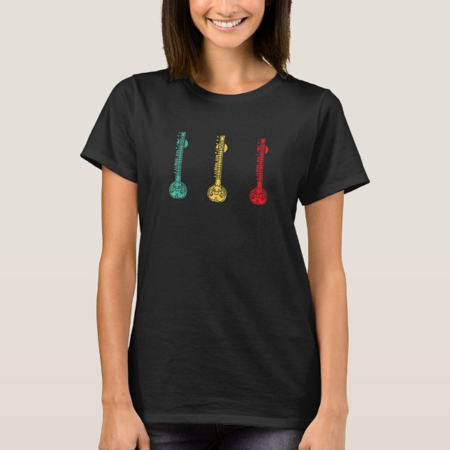 Sitar Instrument Indian Hindustani Music String in T Shirt (Framsida)