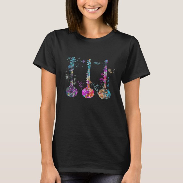 Sitar Instrument Silhouette Sitars T Shirt (Framsida)