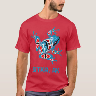 Sitka Alaska Blå Röd Groda PNW Indisk Konst Native T Shirt
