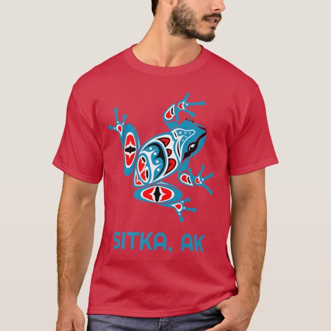 Sitka Alaska Blue Red Frog PNW Indian Art Native A T Shirt (Framsida)