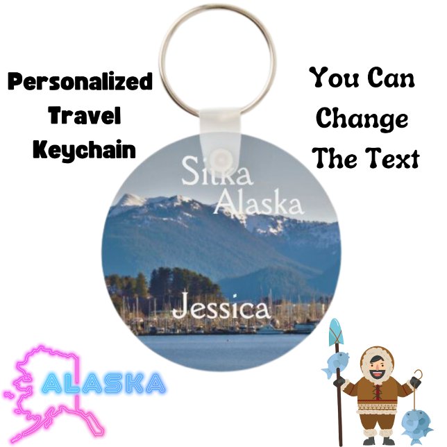 Sitka Alaska Travel Junkie Personlig Nyckelring (Personalized Alaska Keychain)