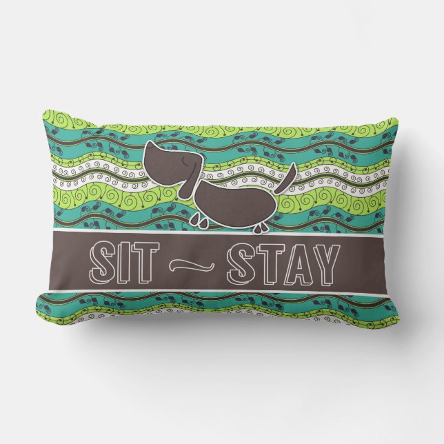 Sitt och stanna i Monogrammed Hund älskare Lumbarkudde (Framsida)
