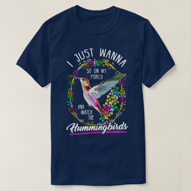 Sitt på min dörr och titta på Hummingbird Tee Shi (Design framsida)