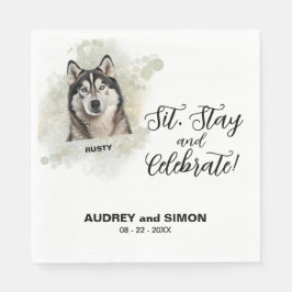 Sitt, stanna och fira Alasken Malamute Bröllop Pappersservett