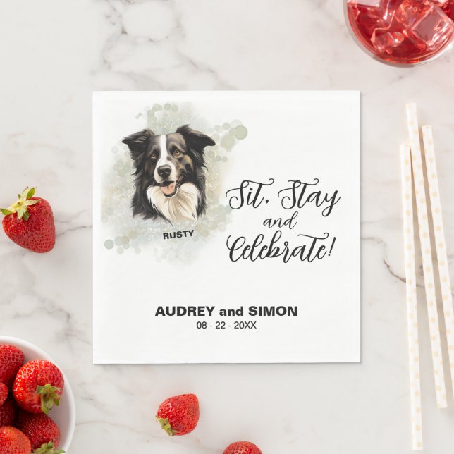 Sitt, stanna och fira Gräns Collie Bröllop Pappersservett (Insitu)