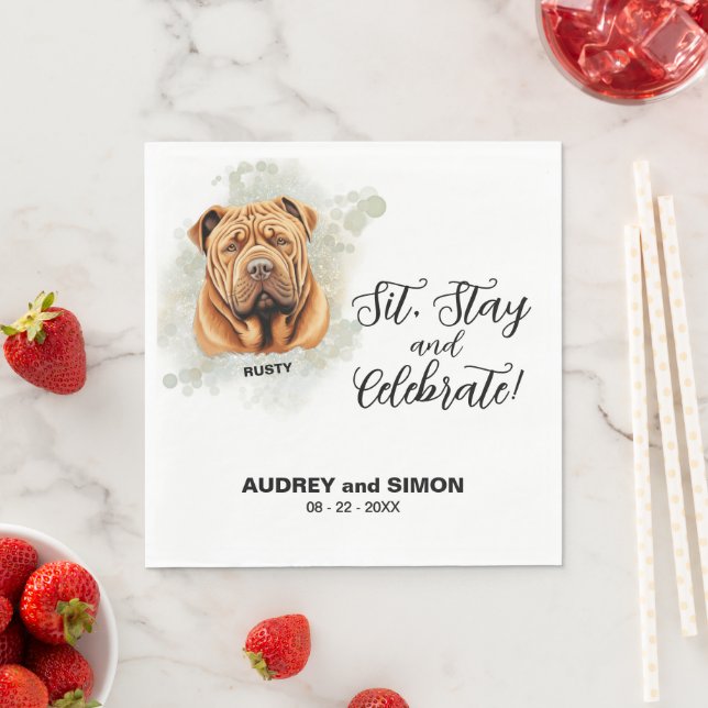 Sitt, stanna och fira kinesiska Shar Pei Bröllop Pappersservett (Insitu)