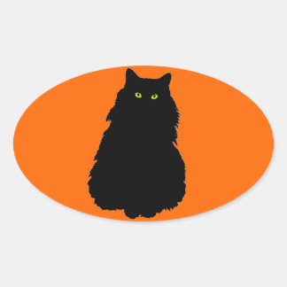 Sitta Black Cat Silhouette på Orangen Ovalt Klistermärke