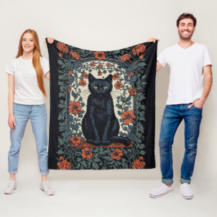 Sitta Black Cat Vintage Blommigt Fleecefilt