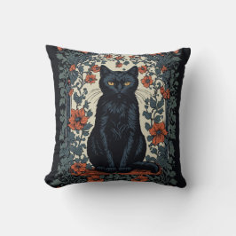 Sitta Black Cat Vintage Blommigt Kudde