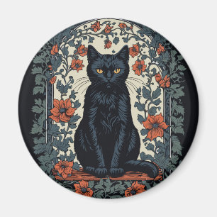 Sitta Black Cat Vintage Blommigt Magnet