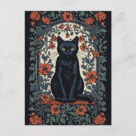 Sitta Black Cat Vintage Blommigt Vykort