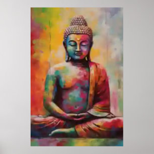Sitta Buddha med Rainbow Overlay Art Print Poster
