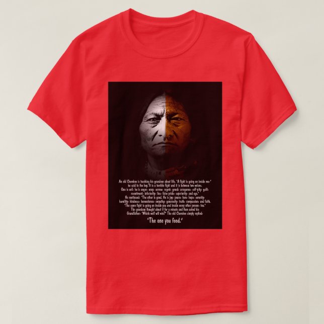 Sitta Bull med två Vargar långt  T Shirt (Design framsida)