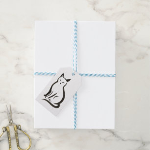 Sitta Cat - minimalistisk Bläck Silhouette på Presentetikett